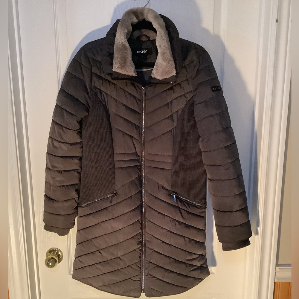 DKNY mid weight long puffer jacket